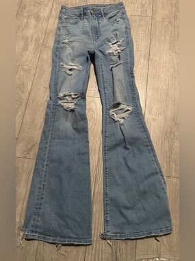 American Eagle Outfitters Light Blue Distressed Flare Jeans